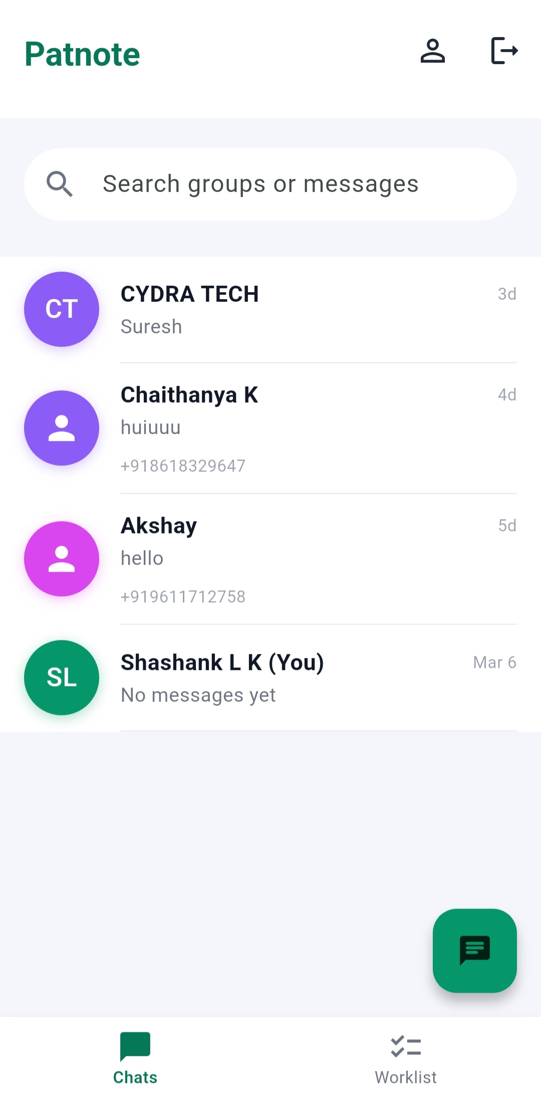 PatNote Group Chat View